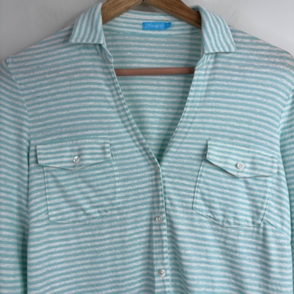 J McLaughlin Brynn Linen Shirt M Stripe Button Long Sleeve Preppy Coastal Beach - Picture 4 of 12